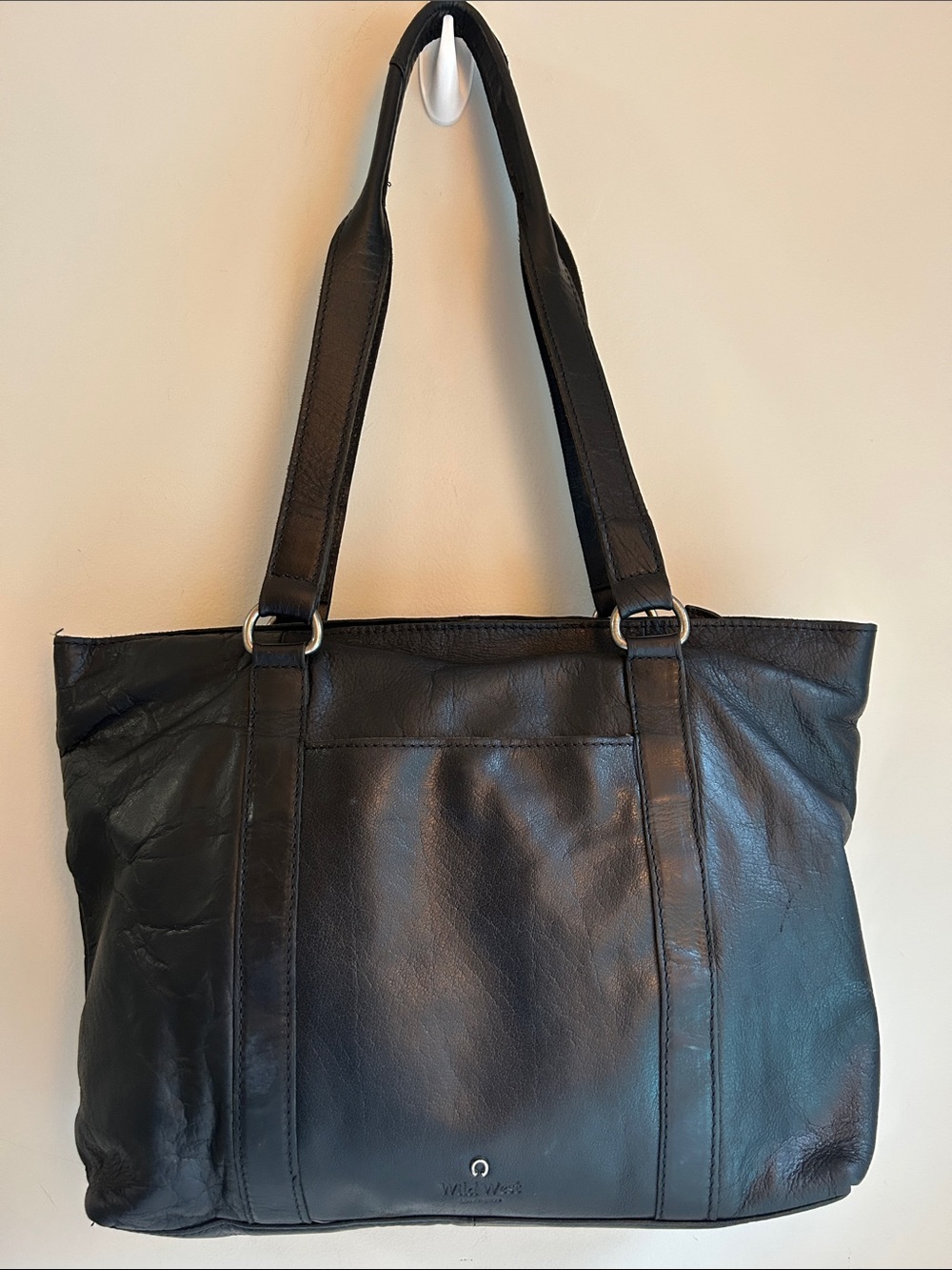 Wild West Black Leather Tote Bag